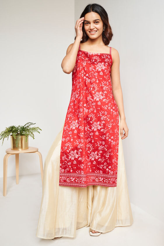 Red Floral Tie-Ups Straight Kurta, Red, image 1